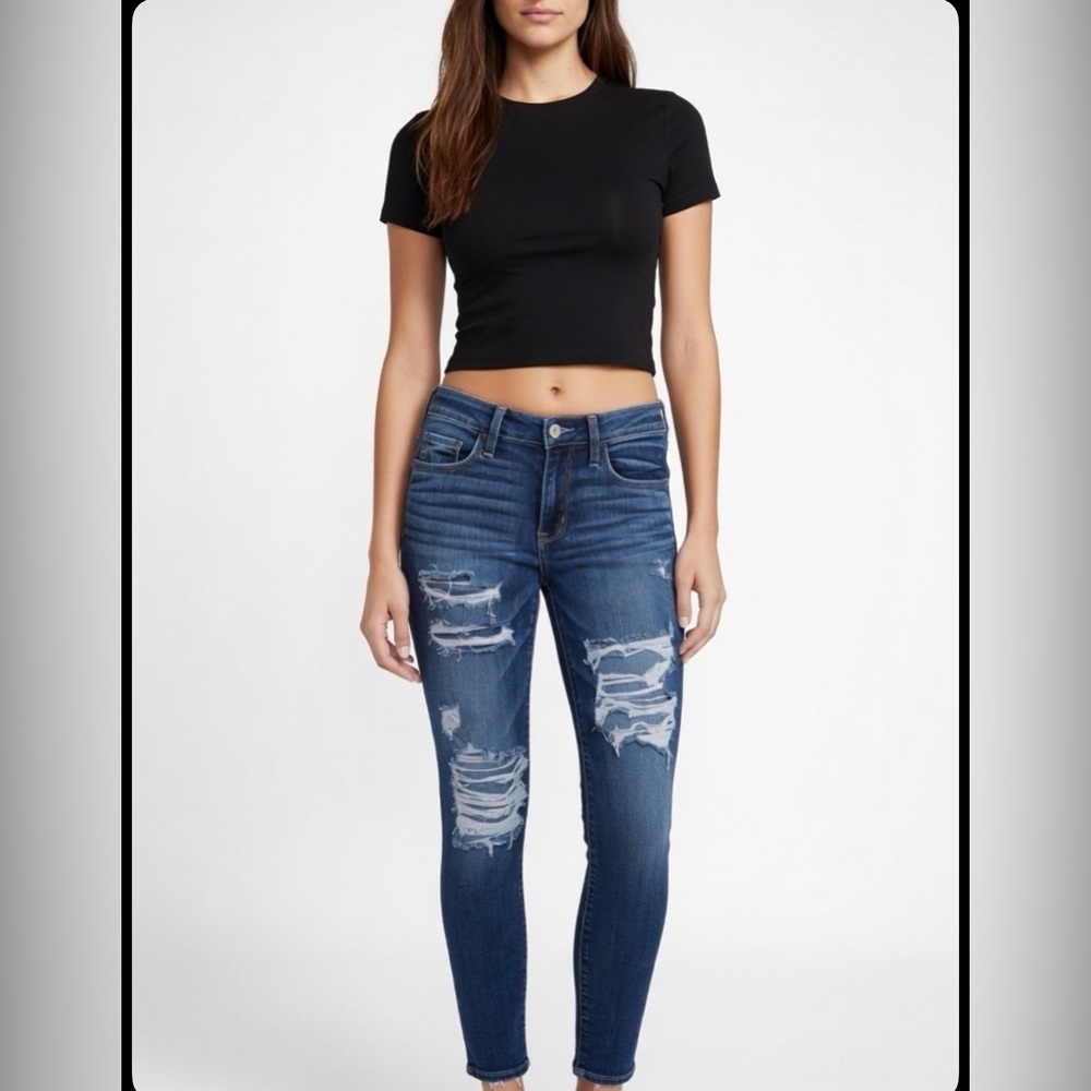 Women's Distressed Stretch Blue Jeans